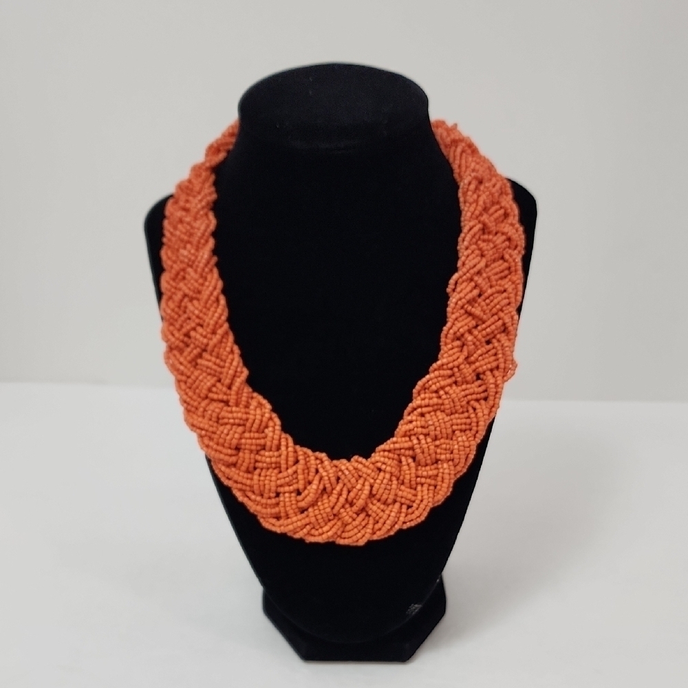 Orange Women's Seed Beaded Braided Necklace Chunky Collard